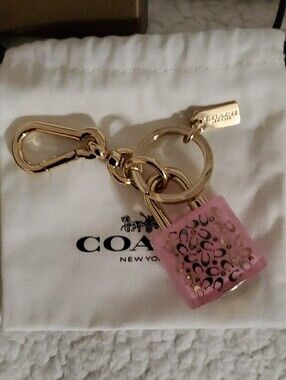 Coach Pink Acrylic Padlock Key Fob with Gold Hardware